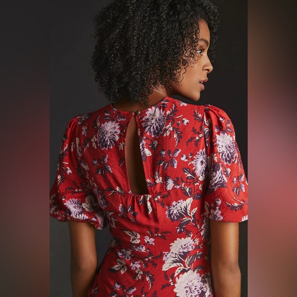 Anthropologie Maeve Floral Puff-Sleeve Midi Dress - Picture 3 of 8